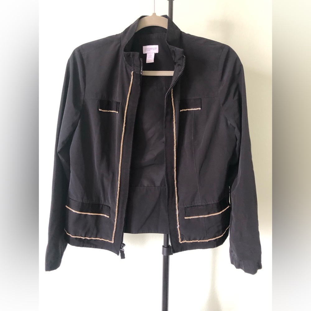 Stylish Black Jacket with Gold Chain Details